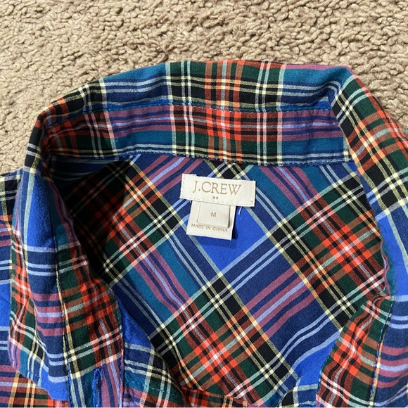 J Crew Women’s Size Med Tartan Plaid Cotton Button-Up Shirt Top Style 03411 Blue - Picture 2 of 6